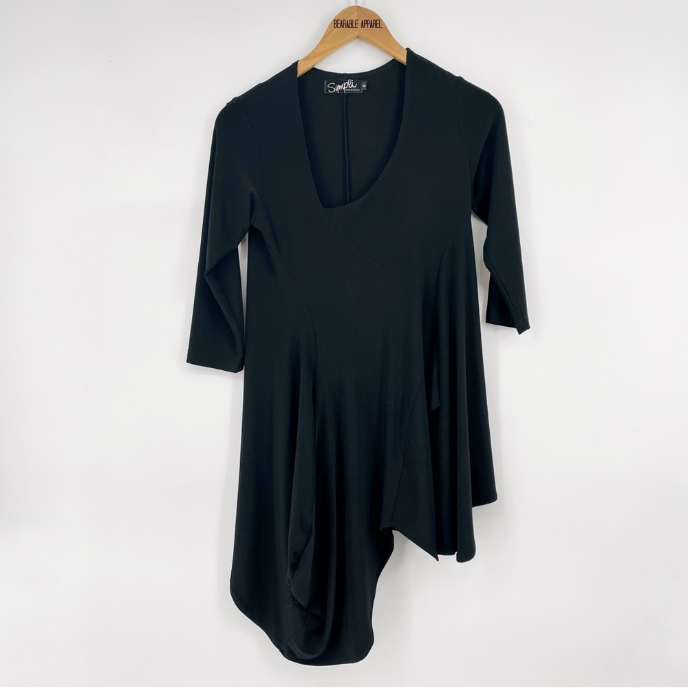 Sympli Asymmetric Slant Lagenlook Tunic Top 3/4 Sleeves Stretch